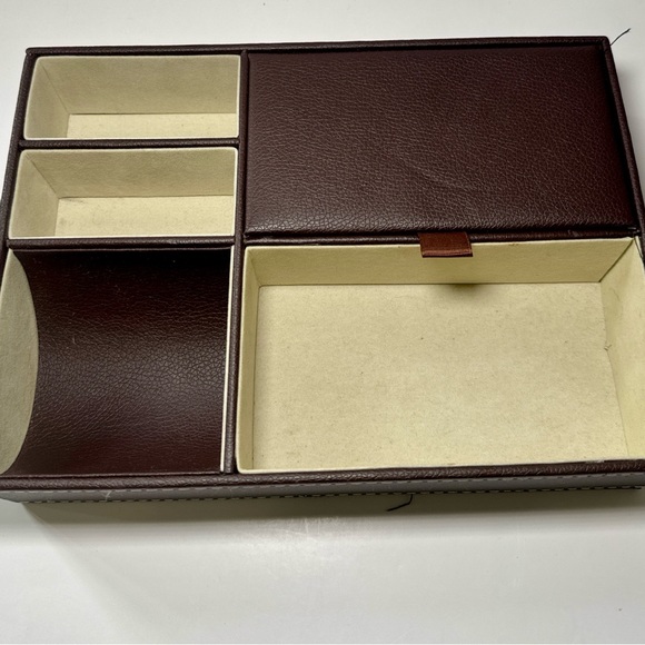 Leather Desk Organizer Storage Tray Jewelry Valet Drawer Organizer Brown - Picture 4 of 4